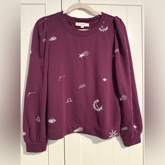 LOFT Plum Top with Embroidered Details - Picture 1 of 5